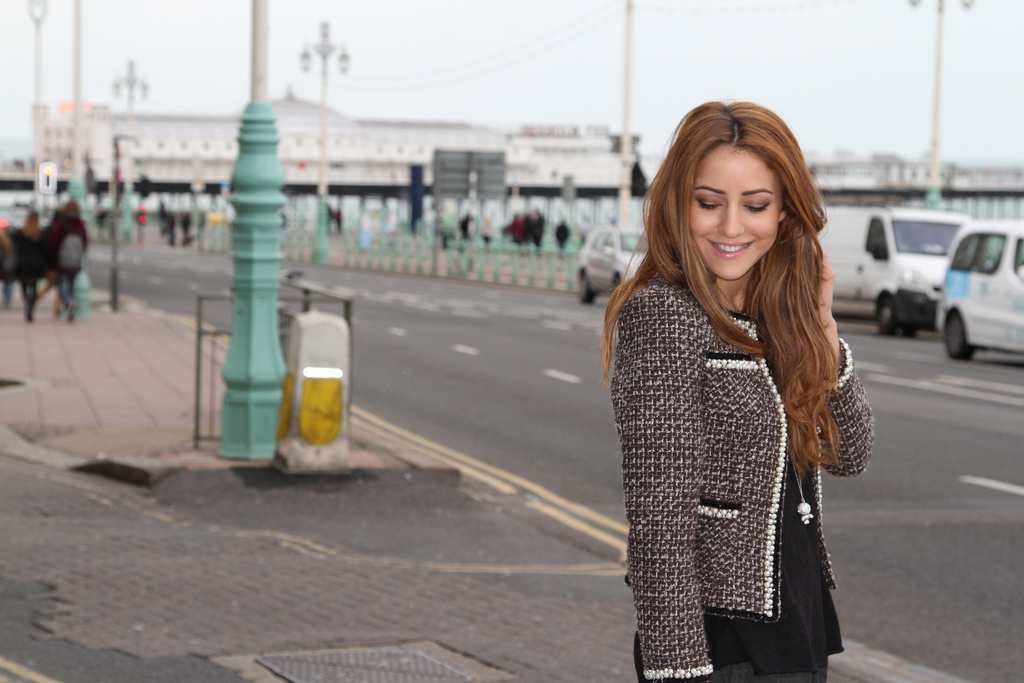 little black jacket, tweet, jacket, brighton pier, celine bag