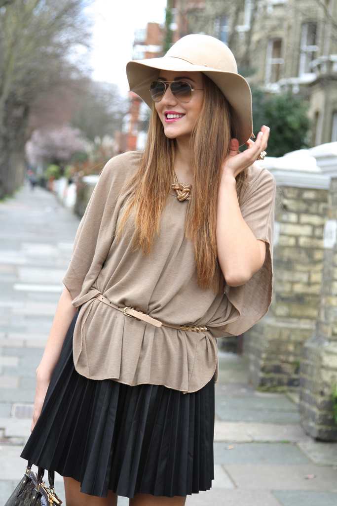 spring fashion, ray ban sunglasses, hat, skirt, 