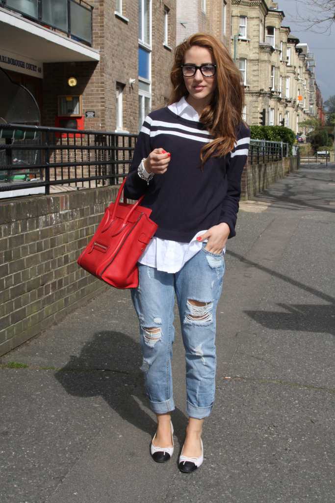 boyfriend jeans, chanel flats, celine bag, nerd glasses, outfit, ootd, fashion blog