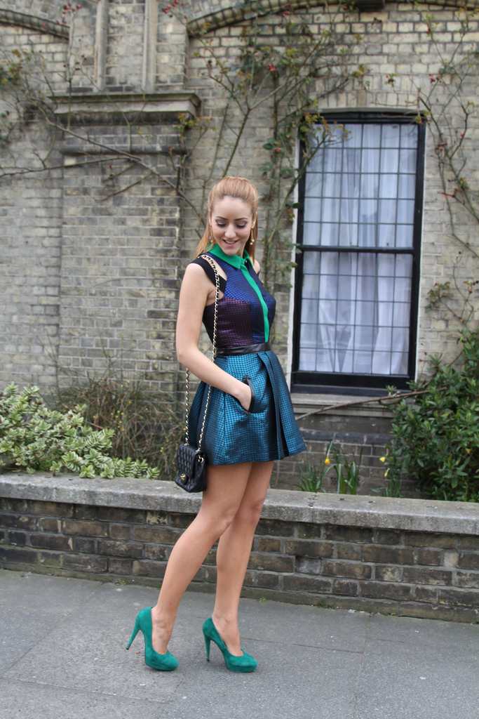 three floor dress, chanel bag, topshop shoes