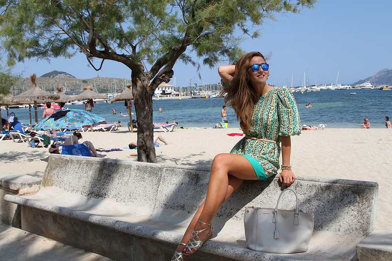 pollenca, mallorca, outfit post, blog fashion, street style blog, prada saffiano white tote, jimmy choo dawn sandals, silk dress, print dress, theglamandglitter, tamara kalinic, rings, dainty jewellery, asos evil eye,