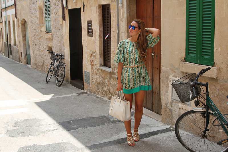 pollenca, mallorca, outfit post, blog fashion, street style blog, prada saffiano white tote, jimmy choo dawn sandals, silk dress, print dress, theglamandglitter, tamara kalinic, rings, dainty jewellery, asos evil eye,