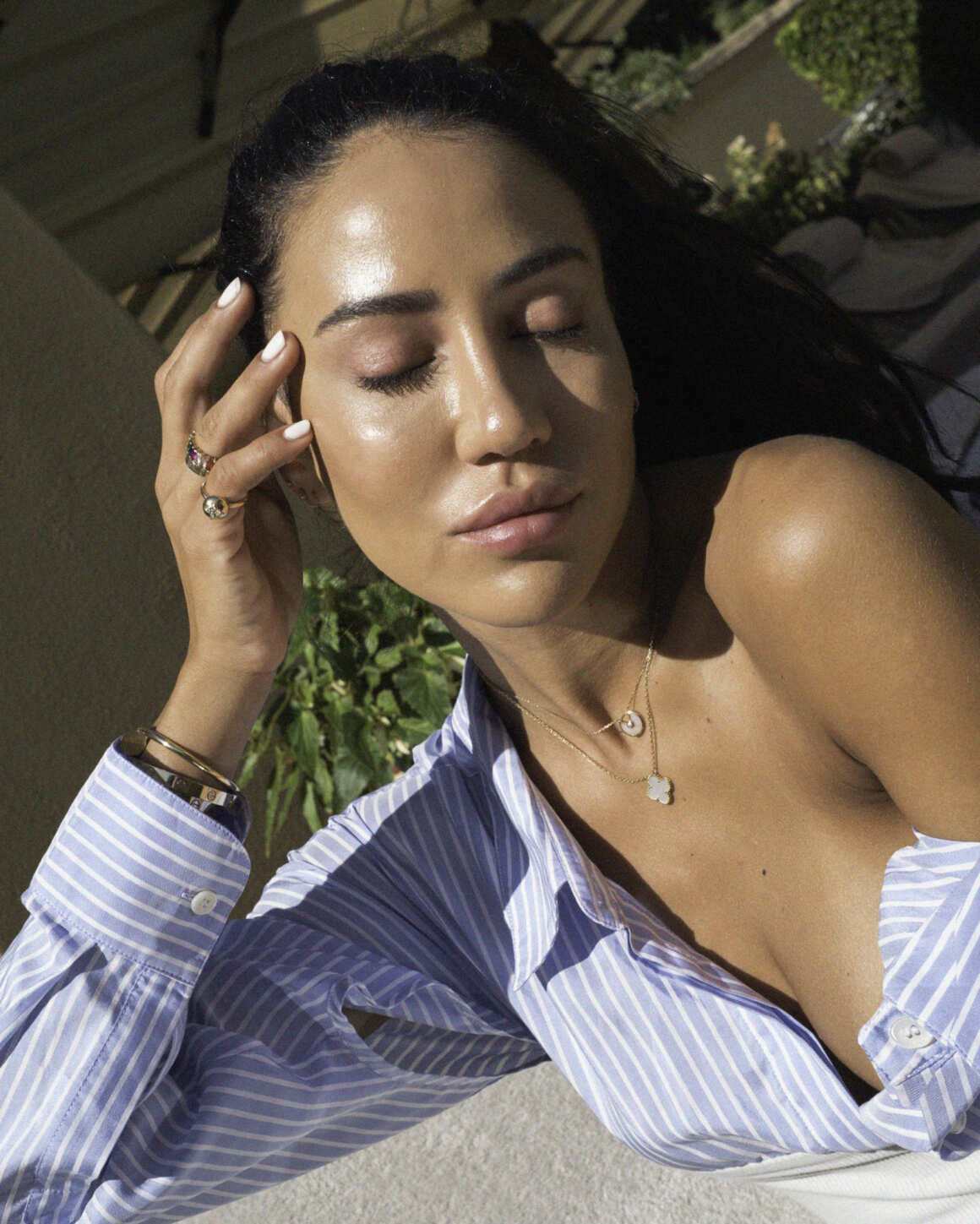 Outdoor close up picture with eyes closed