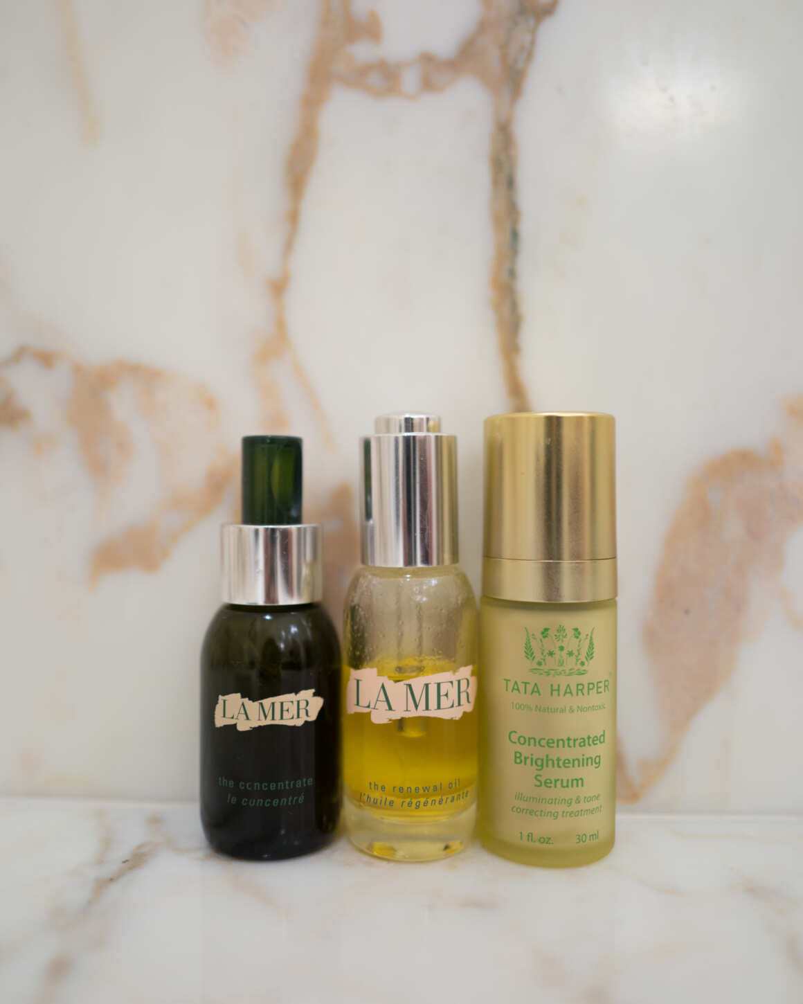 La Mer Concentrate, La Mer Oil, Tata Harper Brightening Serum